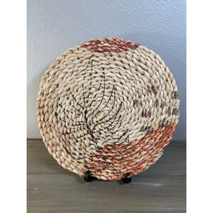 Wall Hanging & Table Decor -Tropical Plants on Woven Straw Spirals -11.50"D Boho